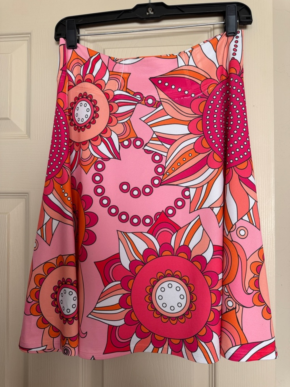 Floral A-Line Skirt in Pink and Bright Coral